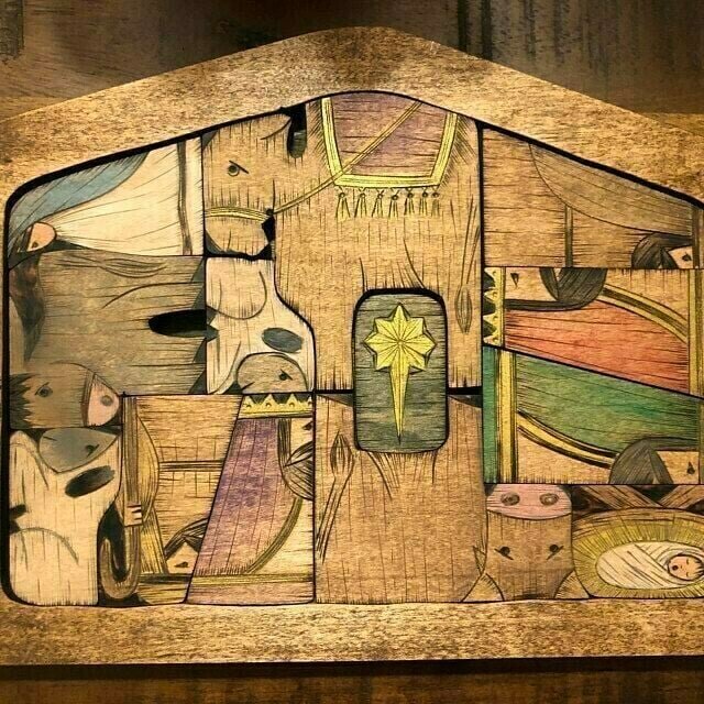 Nativity Puzzle With Wood Burned Design