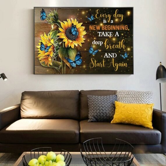 🔥Last Day Promotion 49% OFF - 🦋''Every Day Is A New Beginning''🌻-Butterfly Sunflowers Wall Art💖