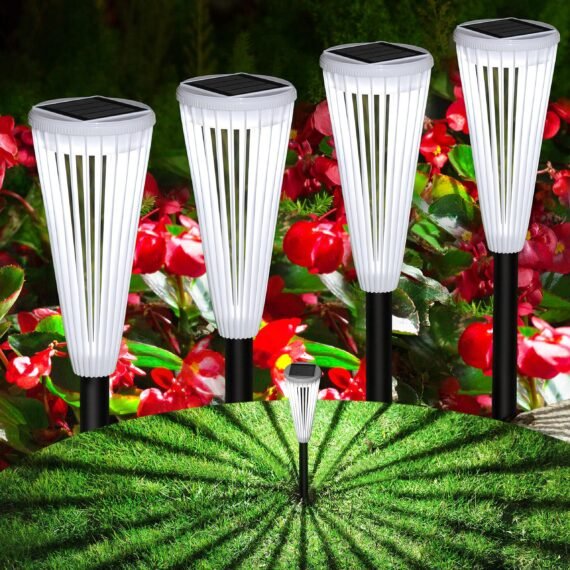 Solar Outdoor Lights,Solar Landscape Garden Powered Pathway Lights Warm/White Switch Auto On/Off Waterproof LED Path Lighting for Garden Walkway Yard