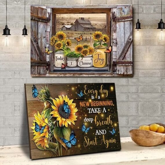 🔥Last Day Promotion 49% OFF - 🦋''Every Day Is A New Beginning''🌻-Butterfly Sunflowers Wall Art💖