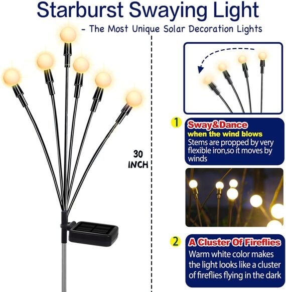 Solar Garden Lights - Solar Swaying Light, Sway by Wind, Solar Outdoor Lights,Solar Garden Decorative Lights Yard