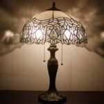 Tiffany Style Table Lamp Stained Glass White Crystal Shade Metal Base 24"Tall Antique Large Luxurious Bedside Desk Reading Light Fleur De Lis Living Memory Lamps Sympathy Living Room Bedroom Bar Banker Library