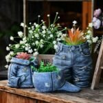 Denim Clothes Pants Resin Flower Pot