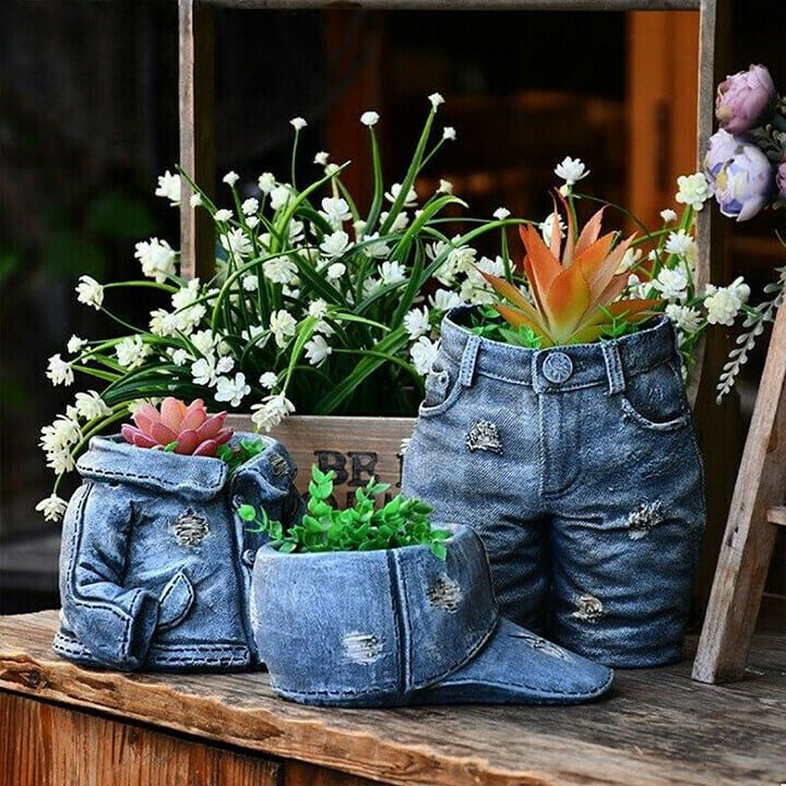 Denim Clothes Pants Resin Flower Pot