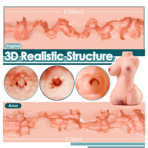 (Only Today 50% off) Sex Pocket Half Body Doll with Realistic Textured Pussy and Soft Big Boobs, Ass Hole for Anal (1.5kg) (3 days delivery)