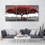 Tablou canvas copac 5 piese gri si rosu RED TREE