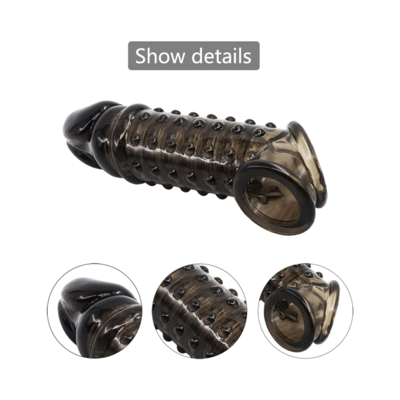 (Only Today 50% off)  1 Pcs Black Penis Sleeve Cock Enlarger, Delay Ejaculation Dual Support Sheath with Convex Grain for Couple (3 days delivery)