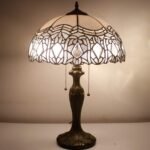 Tiffany Style Table Lamp Stained Glass White Crystal Shade Metal Base 24"Tall Antique Large Luxurious Bedside Desk Reading Light Fleur De Lis Living Memory Lamps Sympathy Living Room Bedroom Bar Banker Library
