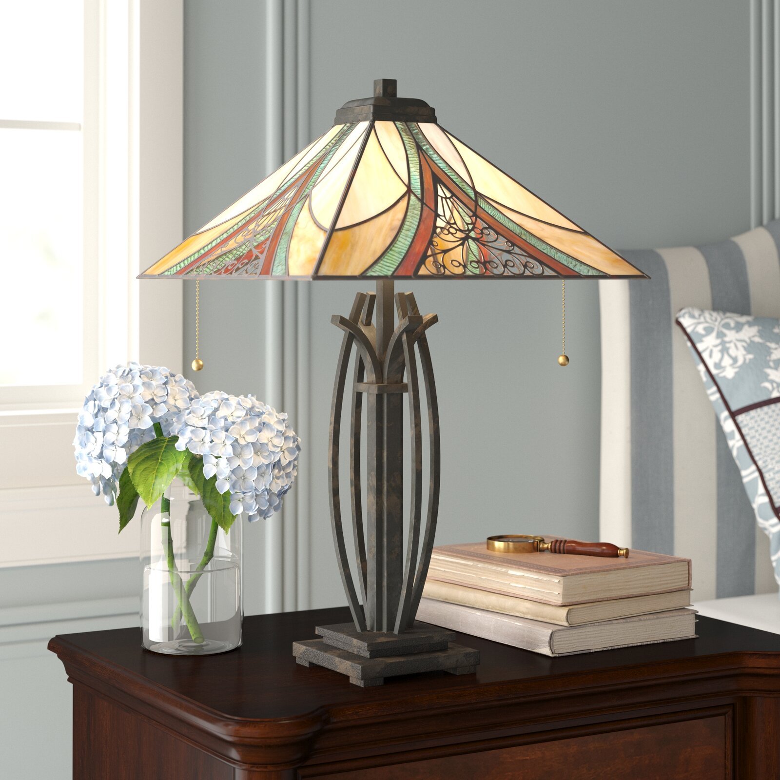 Kersh Tiffany 24.75" Valiant Bronze Table Lamp