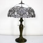 Tiffany Style Table Lamp Stained Glass White Crystal Shade Metal Base 24"Tall Antique Large Luxurious Bedside Desk Reading Light Fleur De Lis Living Memory Lamps Sympathy Living Room Bedroom Bar Banker Library