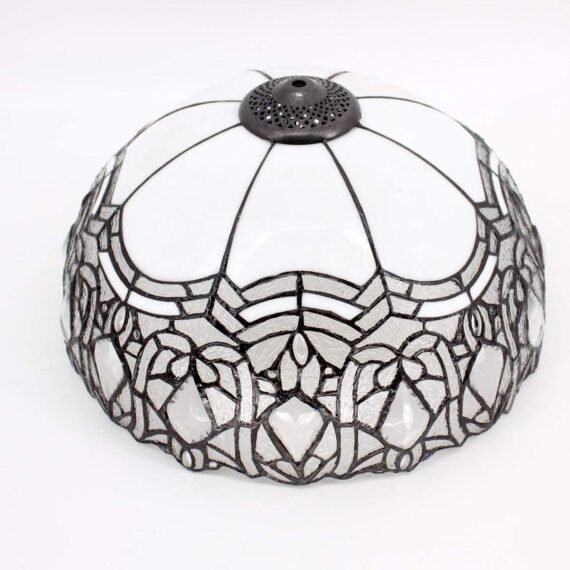 Tiffany Style Table Lamp Stained Glass White Crystal Shade Metal Base 24"Tall Antique Large Luxurious Bedside Desk Reading Light Fleur De Lis Living Memory Lamps Sympathy Living Room Bedroom Bar Banker Library