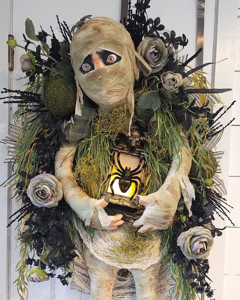 Halloween Wreath Mummy Halloween Wreath Scary Halloween image 1
