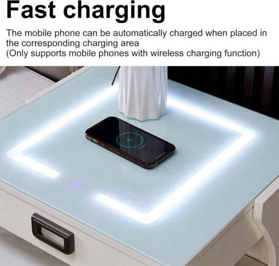 Smart Htstand, Smart Side Table, Htstand With Wireless Charging, 3-Color LED Light, Infinitely Dimmable USB Port, Bedside Table With 3 Independent Drawers