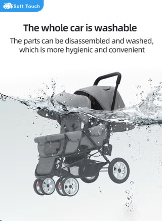 Baby Double Stroller Foldable Lightweight Twins Stroller with Tandem Seating with Adjustable Backrest and Footrest for Toddler