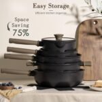 Astercook 19 Pcs Pots and Pans Set Non Stick. Black Titanium Induction Kitchen Cookware Sets. Non toxic Healthy Non Stick Kitchen Cooking Set with Frying Pans Set. PFAS PTFE PFOA PFOS Free