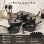 Astercook 19 Pcs Pots and Pans Set Non Stick. Black Titanium Induction Kitchen Cookware Sets. Non toxic Healthy Non Stick Kitchen Cooking Set with Frying Pans Set. PFAS PTFE PFOA PFOS Free