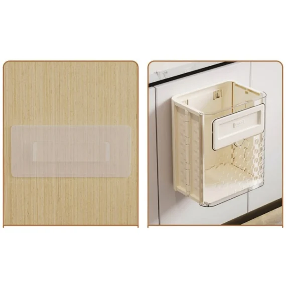 Hanging Kitchen Trash Can. Dingrich 3 Gallon Collapsible Waste Bin. Small Plastic Folding Hang Garbage Can for Cabinet Bedroom Bathroom Kitchen Office Car. Beige