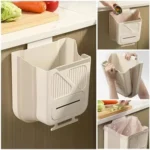 Hanging Kitchen Trash Can. Dingrich 3 Gallon Collapsible Waste Bin. Small Plastic Folding Hang Garbage Can for Cabinet Bedroom Bathroom Kitchen Office Car. Beige