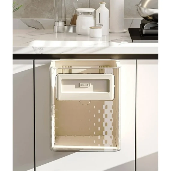 Hanging Kitchen Trash Can. Dingrich 3 Gallon Collapsible Waste Bin. Small Plastic Folding Hang Garbage Can for Cabinet Bedroom Bathroom Kitchen Office Car. Beige