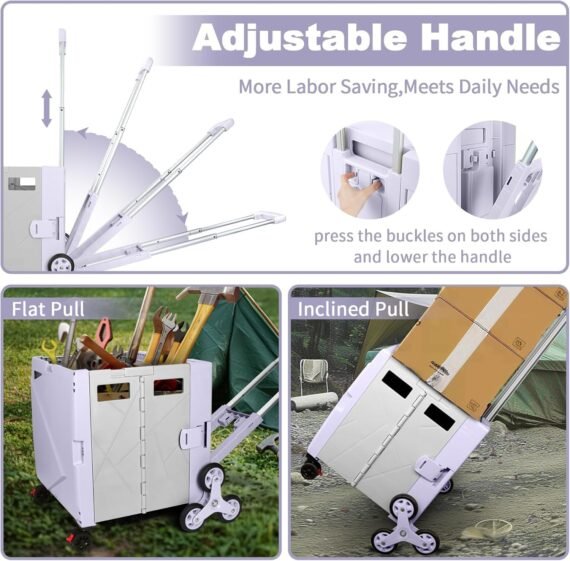 ⚡Clearance Price RM22.20​🎁FELICON Folding Climber Utility Cart Rolling Crate Tote on Rotate Wheels with Adjustable Handle Hidden Lid Cup Holder Storage Toolbox for Teacher Office File Move Shop Travel Laundry Grocery