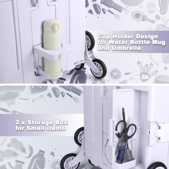 ⚡Clearance Price RM22.20​🎁FELICON Folding Climber Utility Cart Rolling Crate Tote on Rotate Wheels with Adjustable Handle Hidden Lid Cup Holder Storage Toolbox for Teacher Office File Move Shop Travel Laundry Grocery