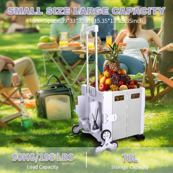 ⚡Clearance Price RM22.20​🎁FELICON Folding Climber Utility Cart Rolling Crate Tote on Rotate Wheels with Adjustable Handle Hidden Lid Cup Holder Storage Toolbox for Teacher Office File Move Shop Travel Laundry Grocery